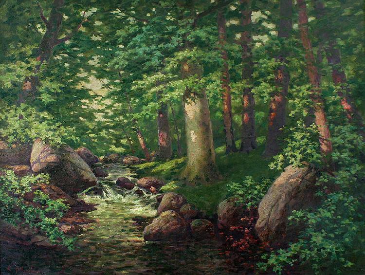 Charles Muller Woodland Stream Norge oil painting art